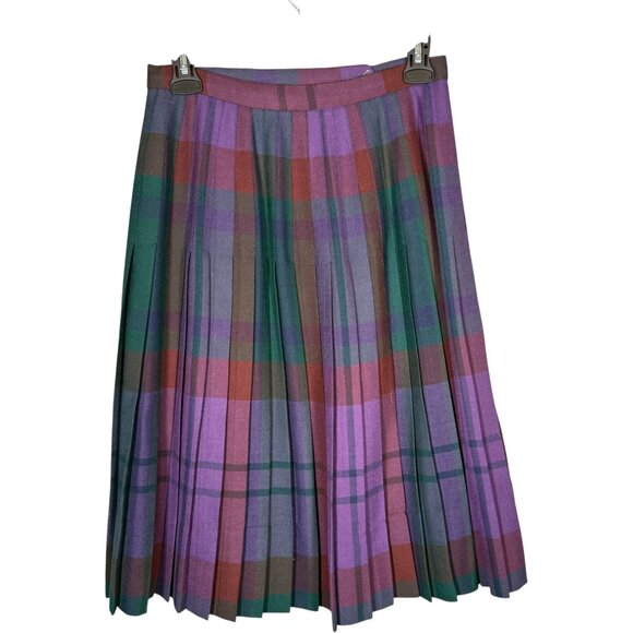Vintage Highland Queen 100% Wool Purple Plaid Pleated Skirt Kilt Knee Length S - Picture 2 of 10